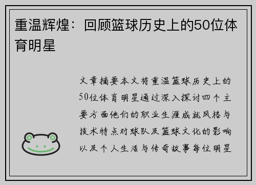 重温辉煌：回顾篮球历史上的50位体育明星